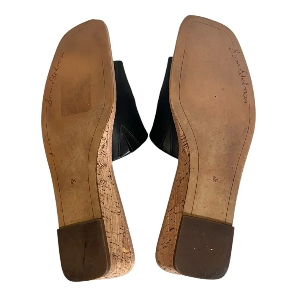 Sam Edelman |‎ Black Leather Valery Slip On Wedge Sandals 8.5